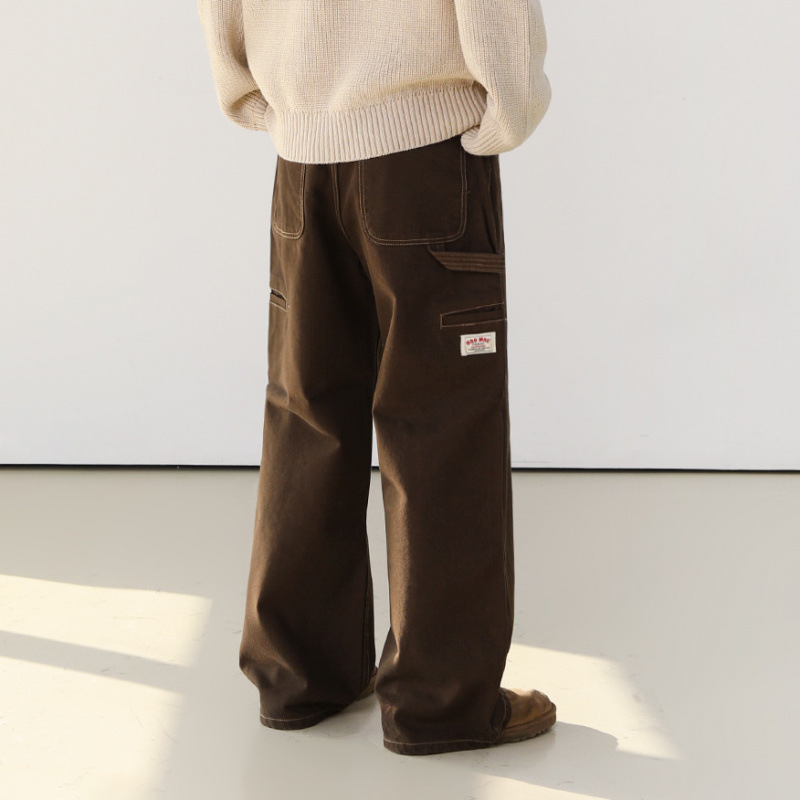 Vintage Label Multi-Pocket Casual Pants