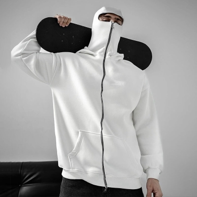 Solid Color Double Hooded Zip Hoodie