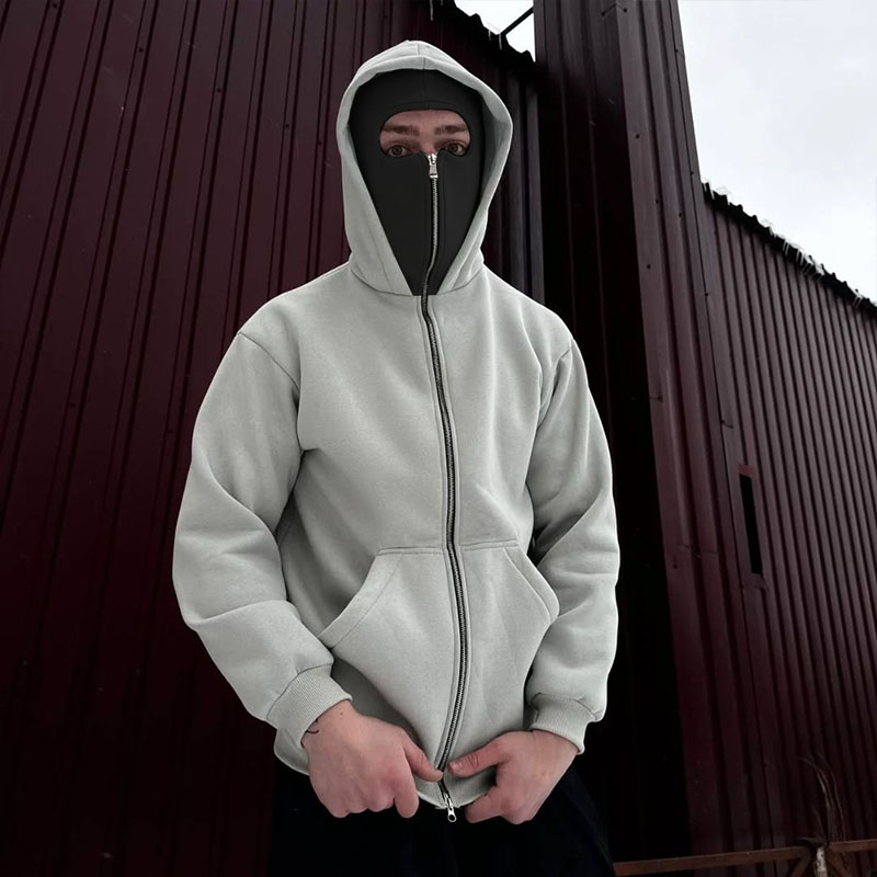 Solid Color Double Hooded Zip Hoodie