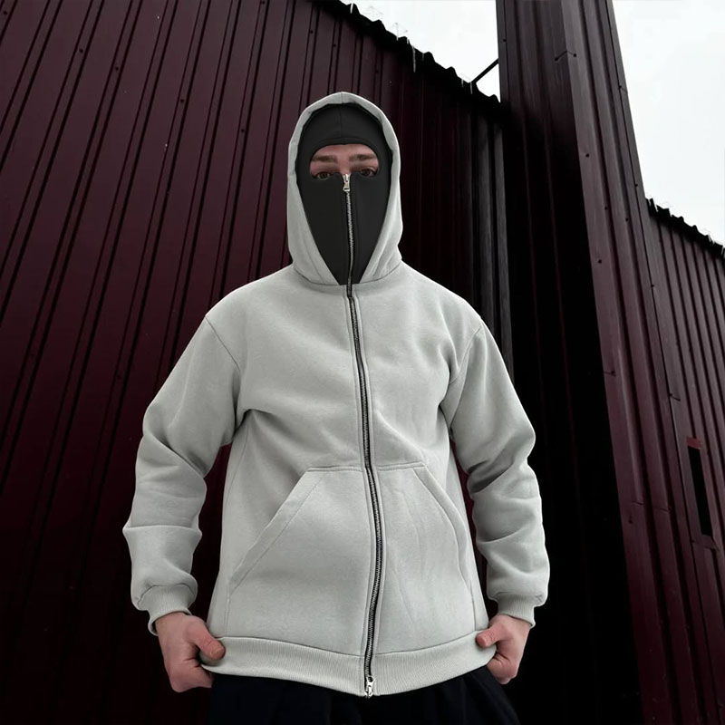 Solid Color Double Hooded Zip Hoodie