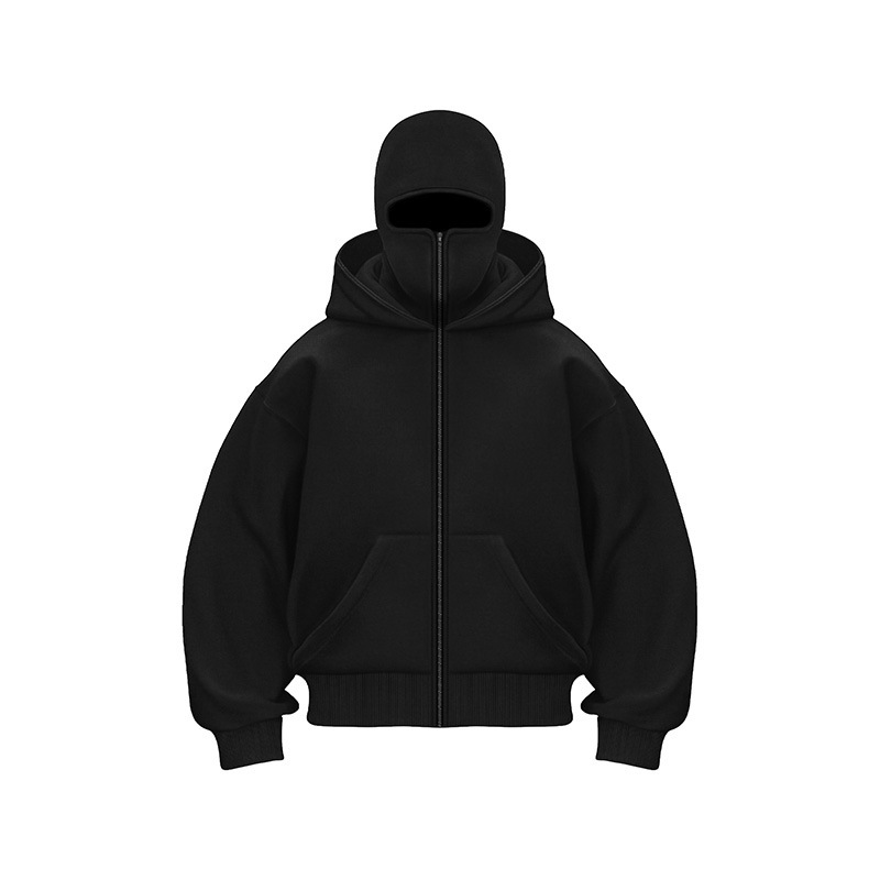 Solid Color Double Hooded Zip Hoodie