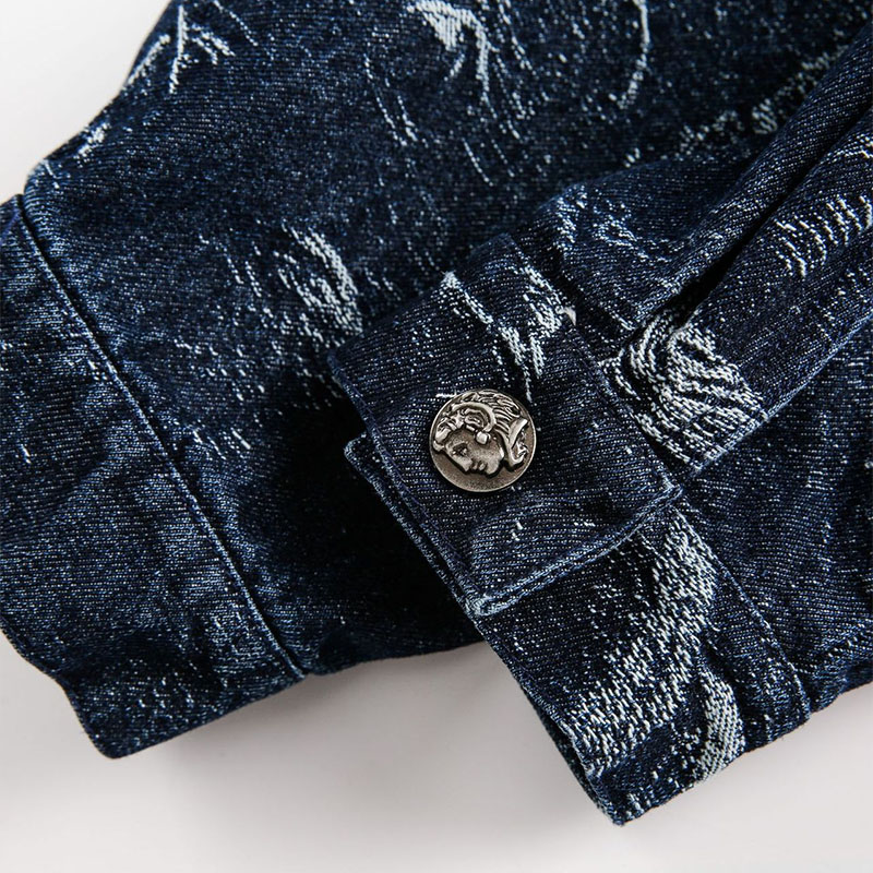 Cross Jacquard Zip Up Denim Jacket Cross Jacquard Zip Up Denim Jacket