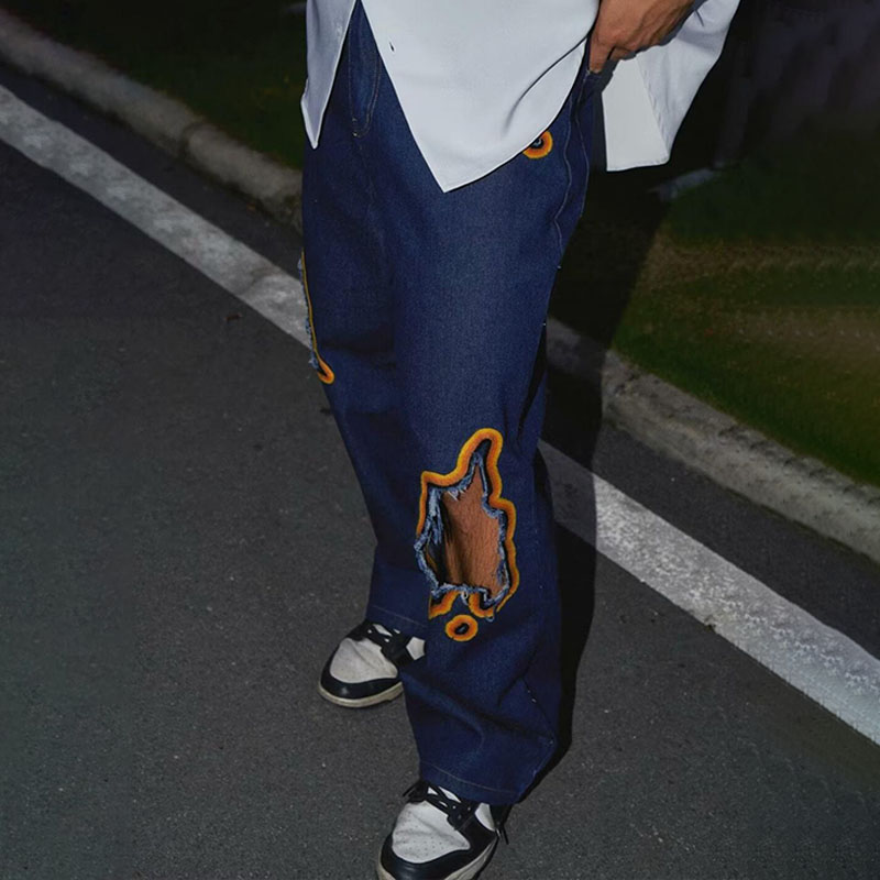 Vintage Scorched Ripped Embroidered Jeans