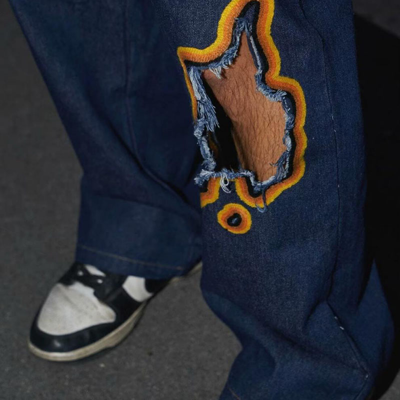 Vintage Scorched Ripped Embroidered Jeans