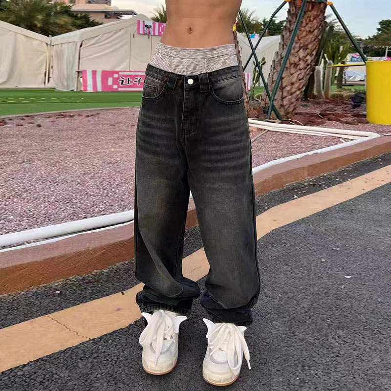 Vintage Gradient Letter Embroidered Jeans