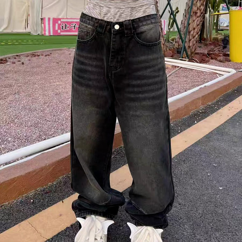 Vintage Gradient Letter Embroidered Jeans