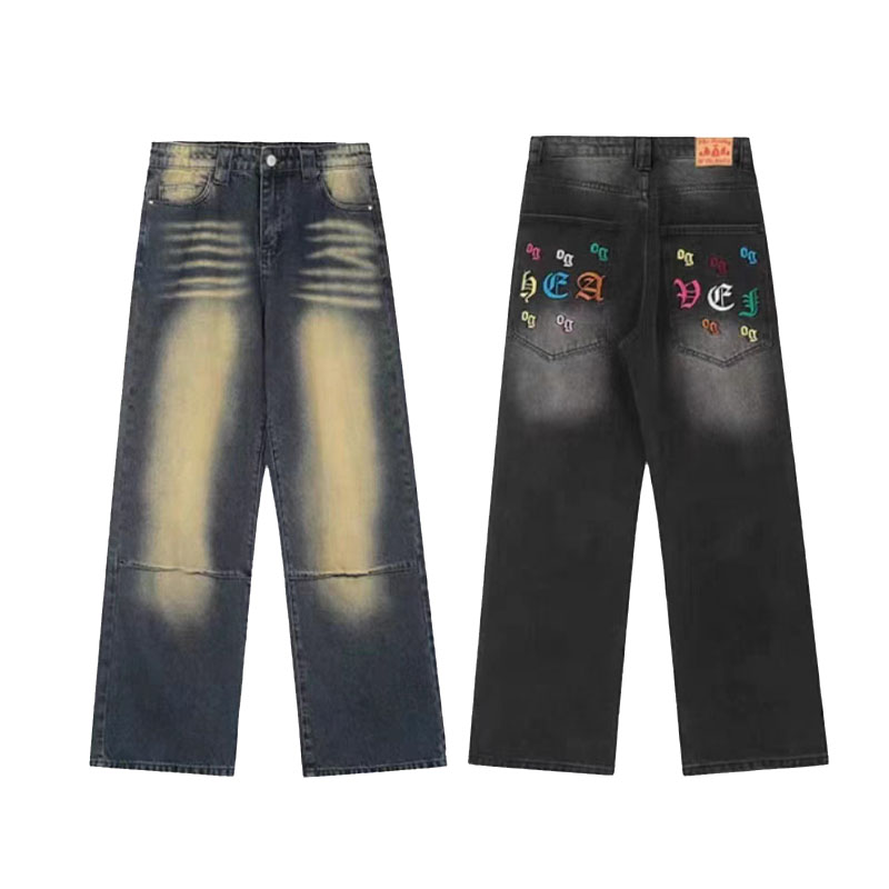Vintage Gradient Letter Embroidered Jeans