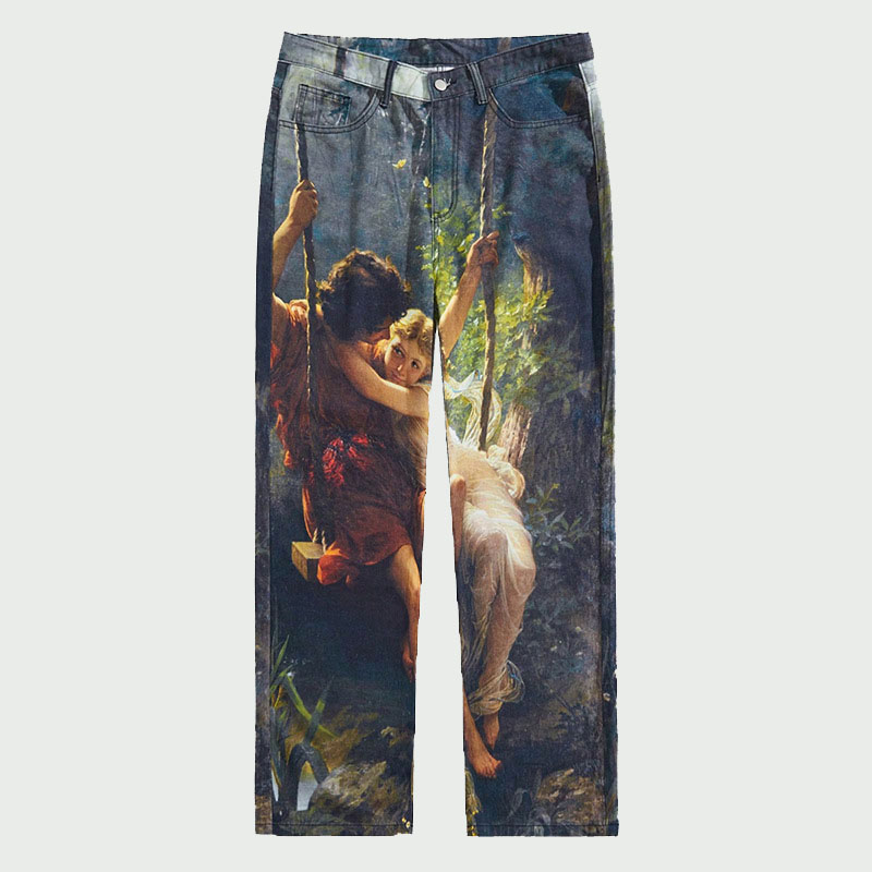 Artistic Illustration Print Jeans