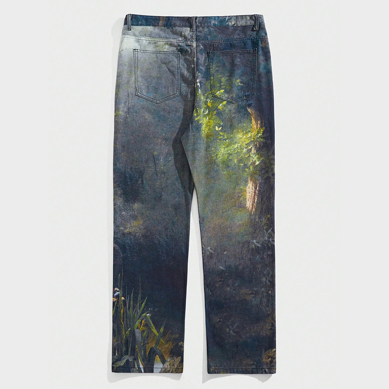 Artistic Illustration Print Jeans