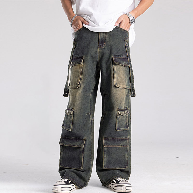 Hipster Multi-Pocket Washed Jeans