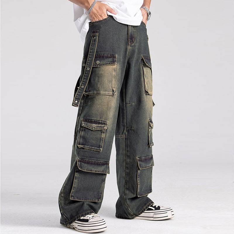 Hipster Multi-Pocket Washed Jeans