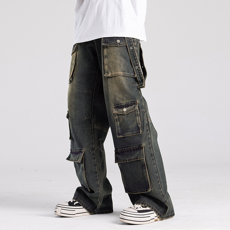 Hipster Multi-Pocket Washed Jeans