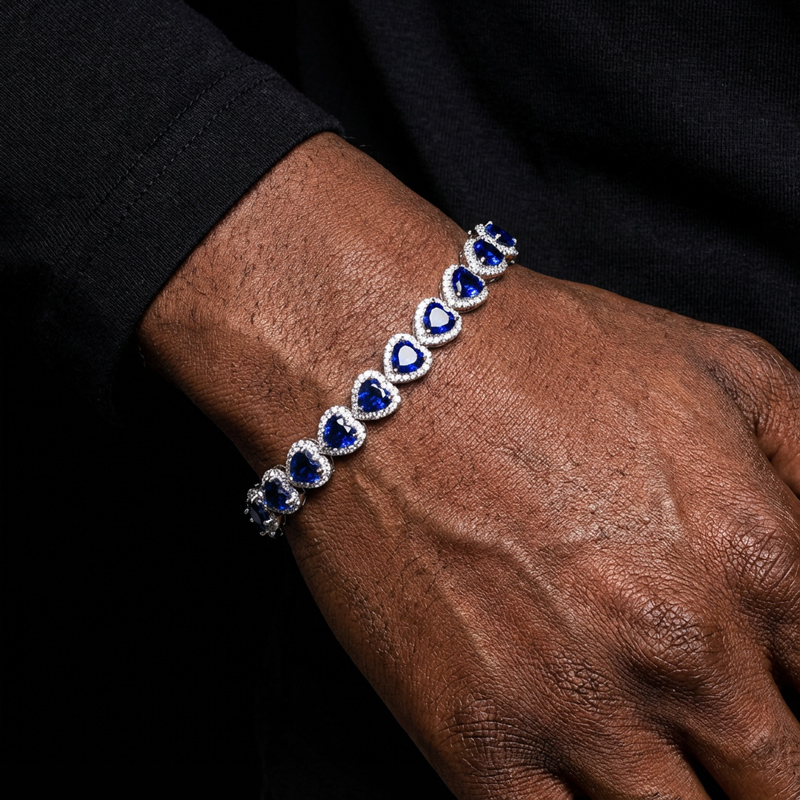 Iced Out 7" Heart-shaped Bracelet in White Gold