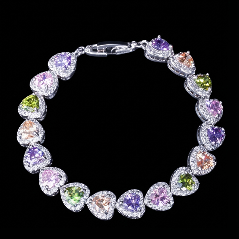 Iced Out 7" Heart-shaped Bracelet in White Gold