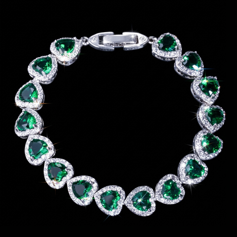 Iced Out 7" Heart-shaped Bracelet in White Gold