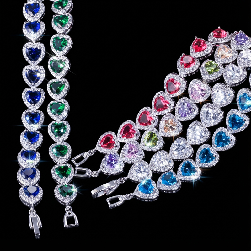 Iced Out 7" Heart-shaped Bracelet in White Gold