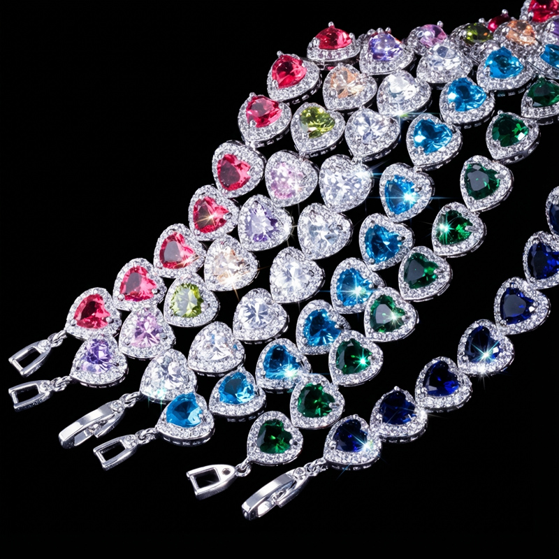 Iced Out 7" Heart-shaped Bracelet in White Gold