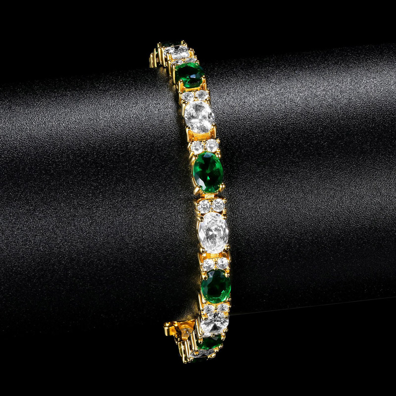 Iced Out White&Emerald Oval Stone Bracelet in Gold Plating Iced Out White&Emerald Oval Stone Bracelet in Gold Plating