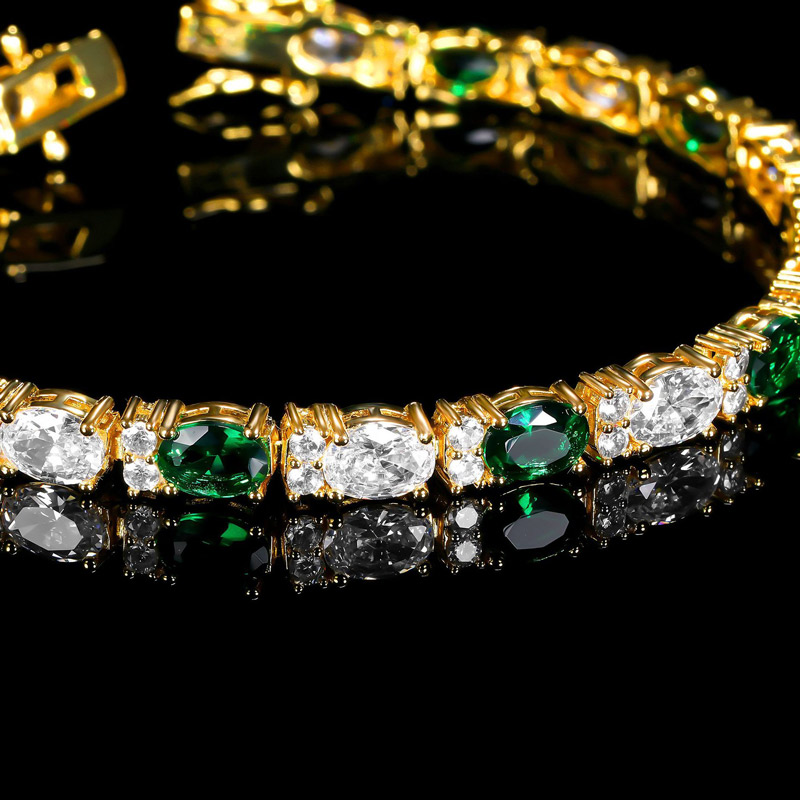 Iced Out White&Emerald Oval Stone Bracelet in Gold Plating Iced Out White&Emerald Oval Stone Bracelet in Gold Plating