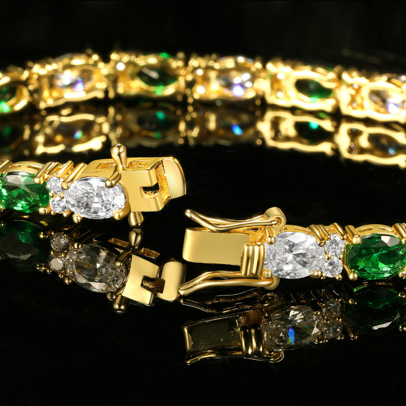 Iced Out White&Emerald Oval Stone Bracelet in Gold Plating Iced Out White&Emerald Oval Stone Bracelet in Gold Plating