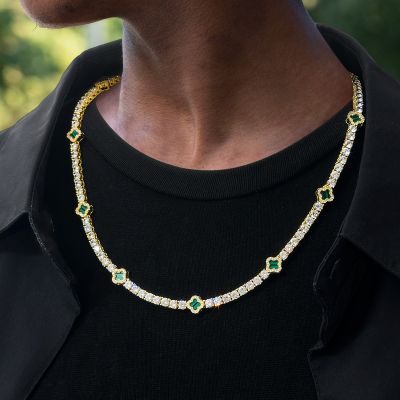 Iced Out Green Four Leaf Clover Tennis Chain