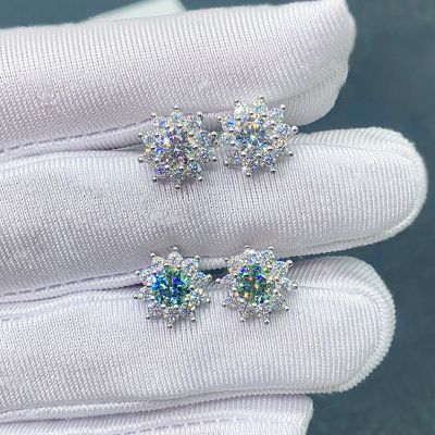 925S & VVS Moissanite 0.5Ct Flower Stud Earrings in White Gold