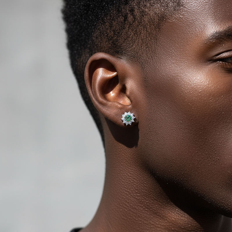 925S & VVS Moissanite Flower Stud Earrings in White Gold