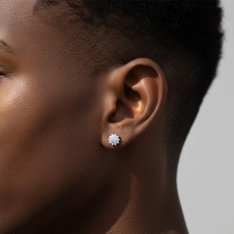 925S & VVS Moissanite Flower Stud Earrings in White Gold