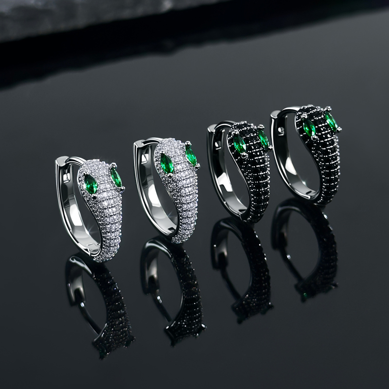 Iced Snake Hoop Earrings With Emerald Eyes