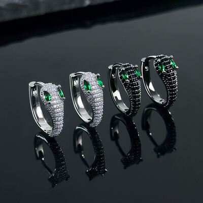 Iced Snake Hoop Earrings With Emerald Eyes