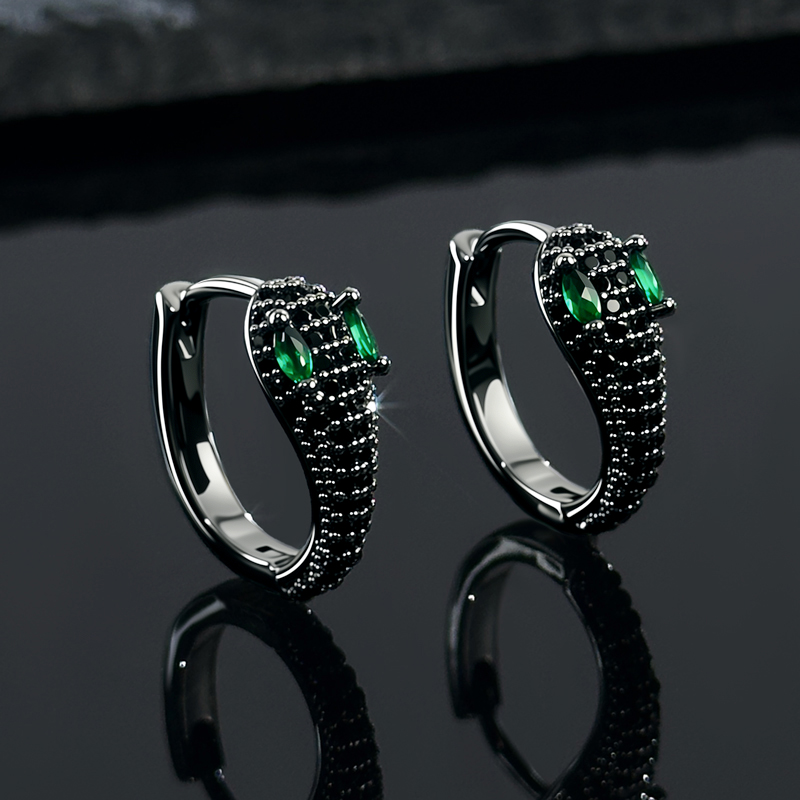 Iced Snake Hoop Earrings With Emerald Eyes