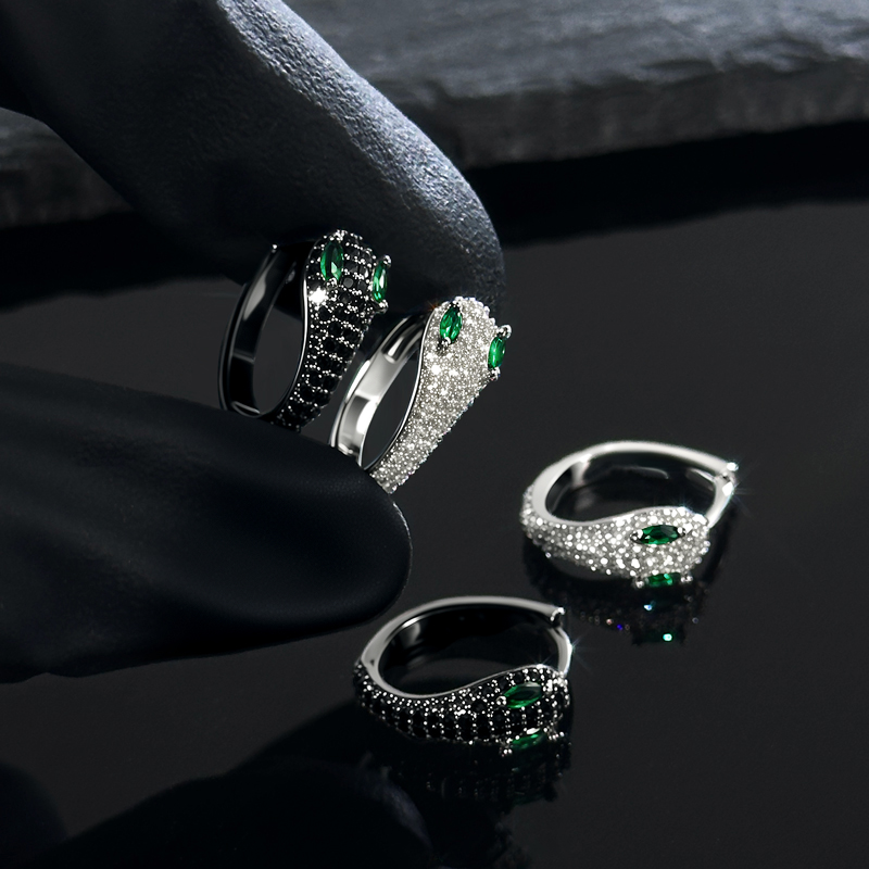 Iced Snake Hoop Earrings With Emerald Eyes