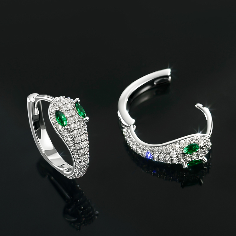 Iced Snake Hoop Earrings With Emerald Eyes