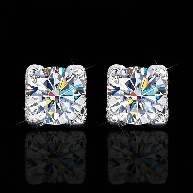 0.5Ct/1Ct S925 & Moissanite Round Cut Stud Earrings With Pave Diamond Basket 0.5Ct/1Ct S925 & Moissanite Round Cut Stud Earrings With Pave Diamond Basket