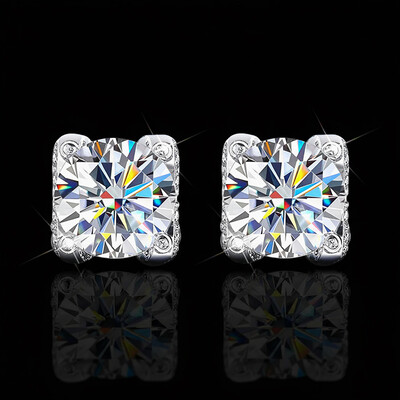 0.5Ct/1Ct S925 & Moissanite Round Cut Stud Earrings With Pave Diamond Basket
