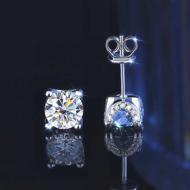 0.5Ct/1Ct S925 & Moissanite Round Cut Stud Earrings With Pave Diamond Basket 0.5Ct/1Ct S925 & Moissanite Round Cut Stud Earrings With Pave Diamond Basket