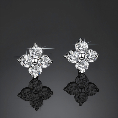 S925 & Moissanite 0.8CTW Four Leaf Clover Stud Earrings