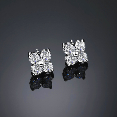 S925 & Moissanite 0.8CTW Four Leaf Clover Stud Earrings