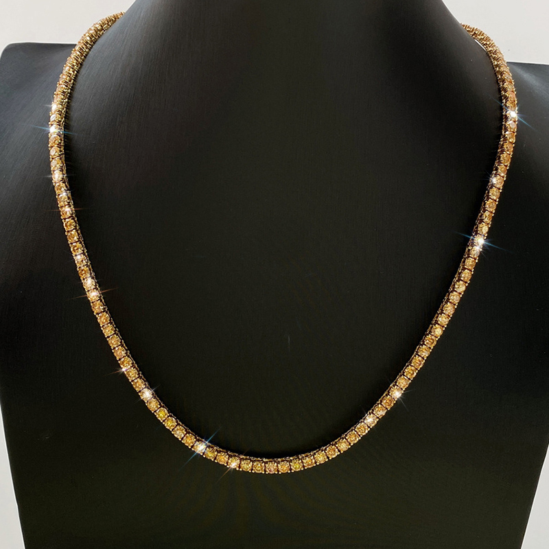 S925 & Moissanite 3mm/4mm Champagne Tennis Chain in Gold Plating