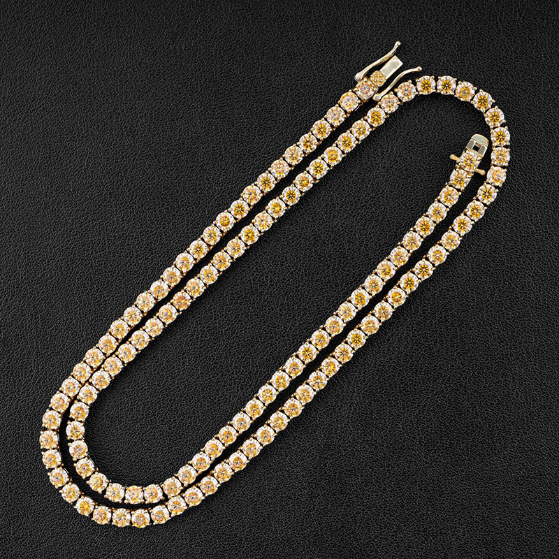 S925 & Moissanite 3mm/4mm Champagne Tennis Chain in Gold Plating