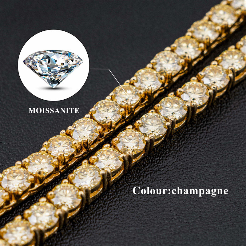S925 & Moissanite 3mm/4mm Champagne Tennis Chain in Gold Plating