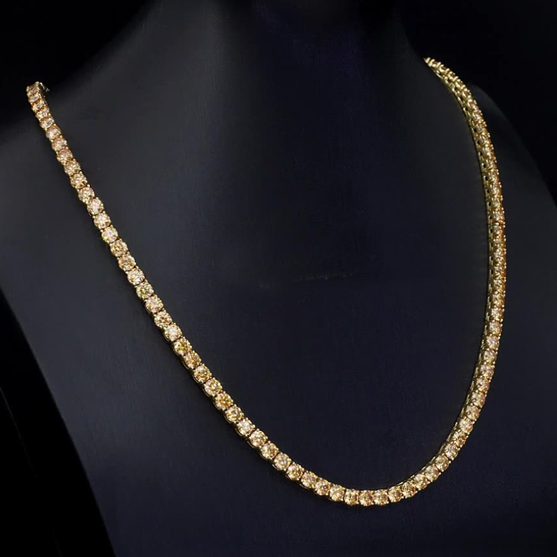 S925 & Moissanite 3mm/4mm Champagne Tennis Chain in Gold Plating
