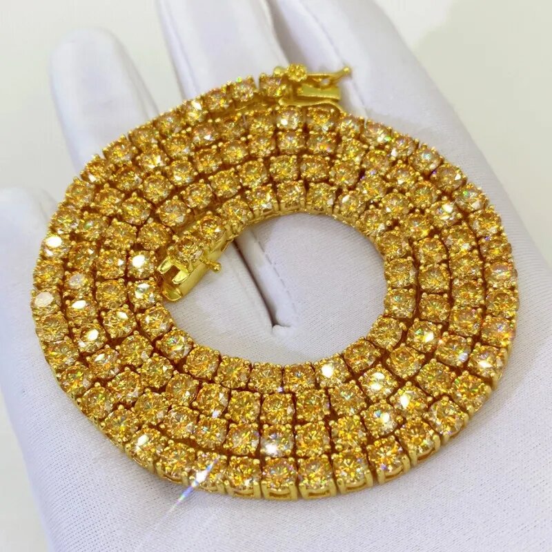 S925 & Moissanite 3mm/4mm Champagne Tennis Chain in Gold Plating