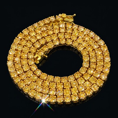 925 Silver & VVS1 Moissanite 3mm/4mm Champagne Tennis Chain in Gold Plating