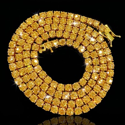 S925 & Moissanite 3mm/4mm Champagne Tennis Chain in Gold Plating