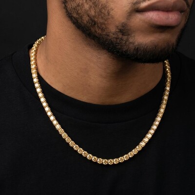 925 Silver & VVS1 Moissanite 3mm/4mm Champagne Tennis Chain in Gold Plating