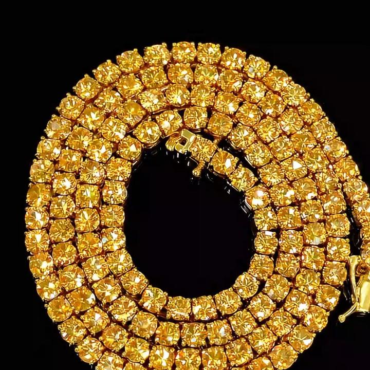 925 Silver & VVS1 Moissanite 3mm/4mm Champagne Tennis Chain in Gold Plating 925 Silver & VVS1 Moissanite 3mm/4mm Champagne Tennis Chain in Gold Plating