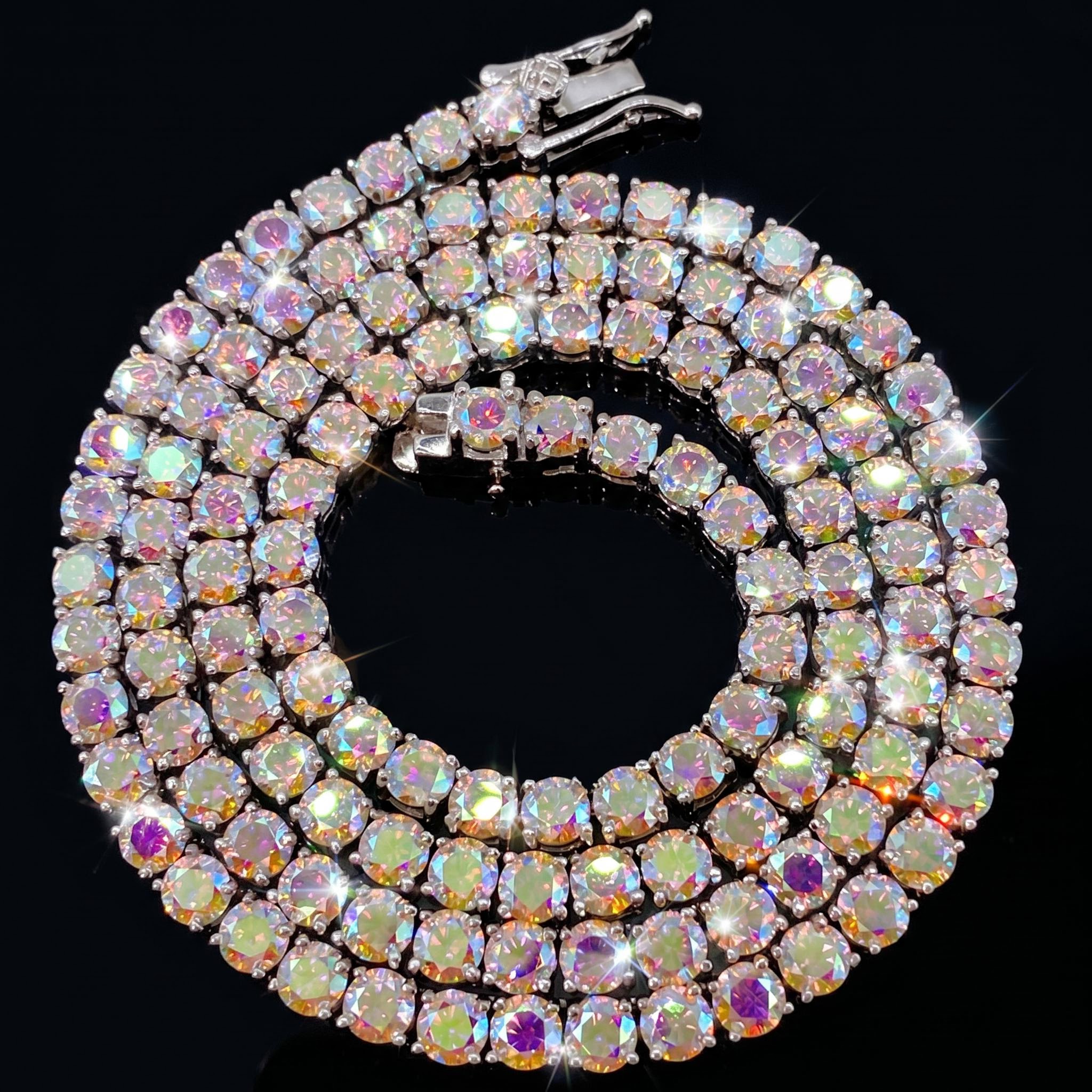 S925 & Moissanite 3mm/4mm Colorful White Tennis Chain in White Gold