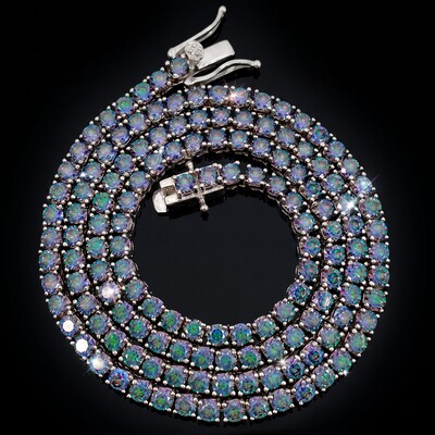 S925 & Moissanite 3mm/4mm Colorful Blue Tennis Chain in White Gold