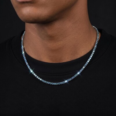 S925 & Moissanite 3mm/4mm Colorful Blue Tennis Chain in White Gold
